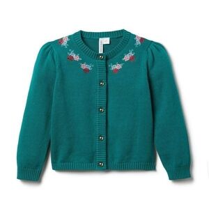 Janie and Jack Teal Cardigan with Pink Rose Embroidery, 6-12M